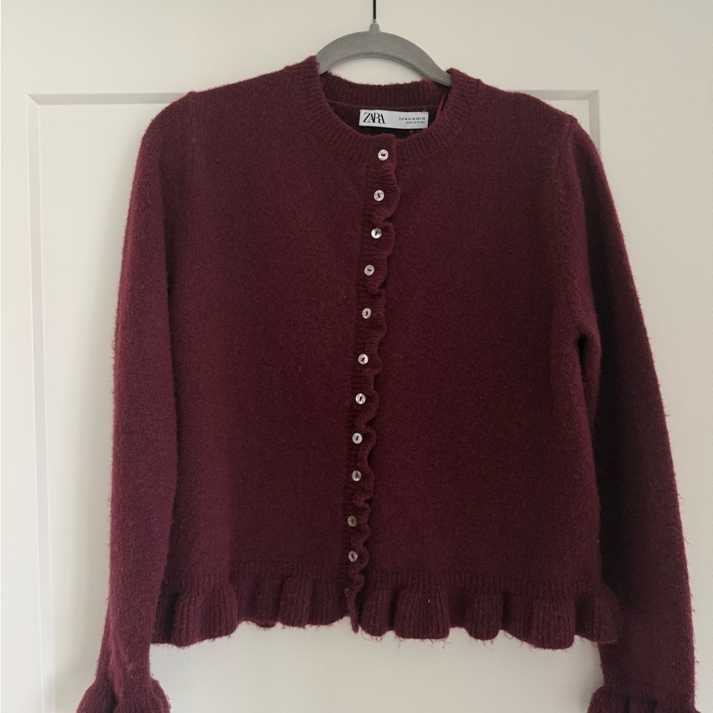 Zara Deep Red Ruffle Cardigan